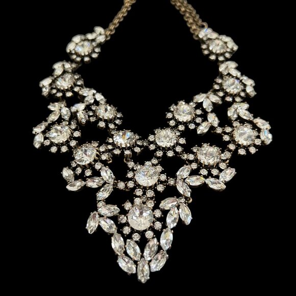 J Crew Czech Glass Crystal Floral Bib Statement Necklace Gold Plated Wedding WOW - Picture 5 of 16